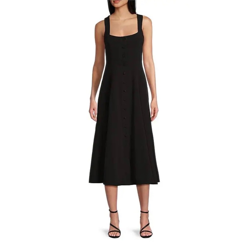 Rumored Mayfair Midi Black Dress Button Down‎ Square Neck Sleeveless Size 0 NWT